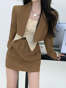 纯欲风辣妹甜酷春秋季套装女洋气西装外套显瘦衬衣半身裙子三件套