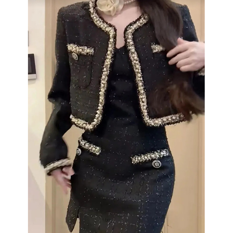 显瘦外套包臀吊带连衣裙子两件套