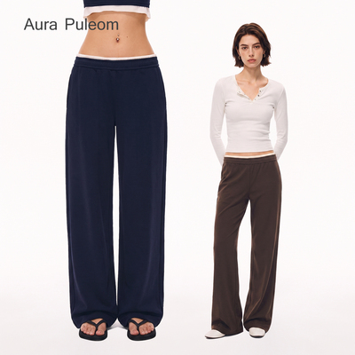 Aura Puleom美式复古中低腰宽松撞色腰直筒裤垂感休闲裤女