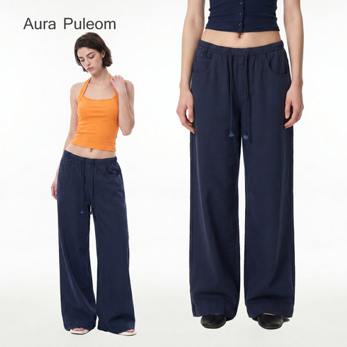 Aura Puleom美式工装低腰裤女2026夏季新款抽绳休闲直筒裤休闲裤