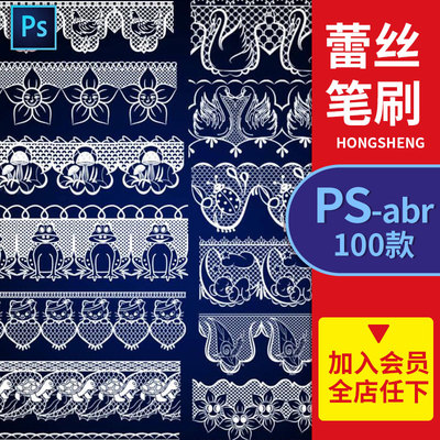 ps笔刷素材超美花式蕾丝花边丝袜花纹饰品填充刺绣图案裙边框abr