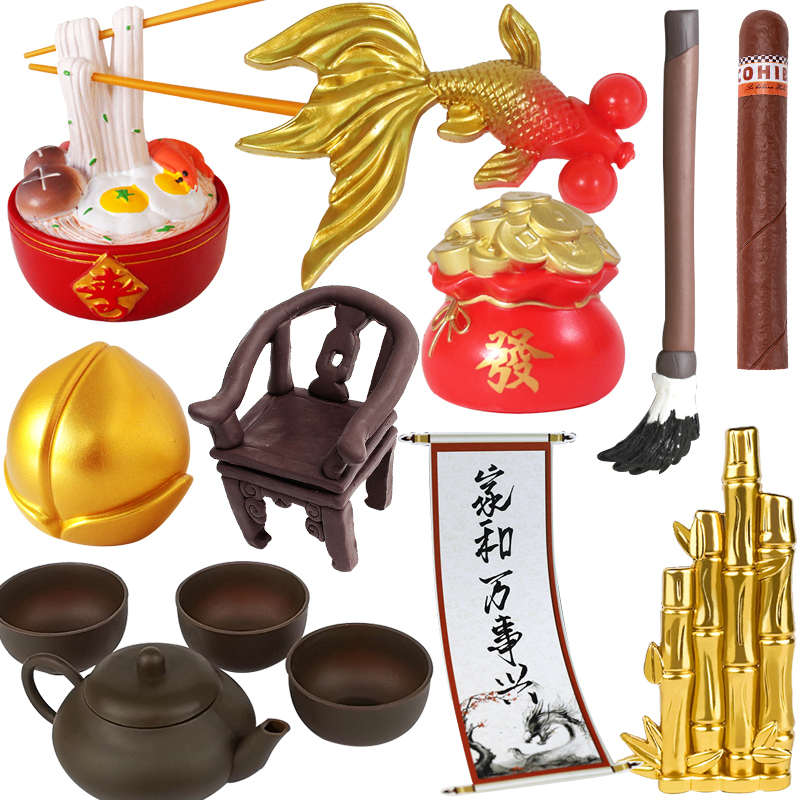 金鱼蛋糕装饰摆件椅子茶壶长寿面竹子家和万事兴插牌老人过寿插件