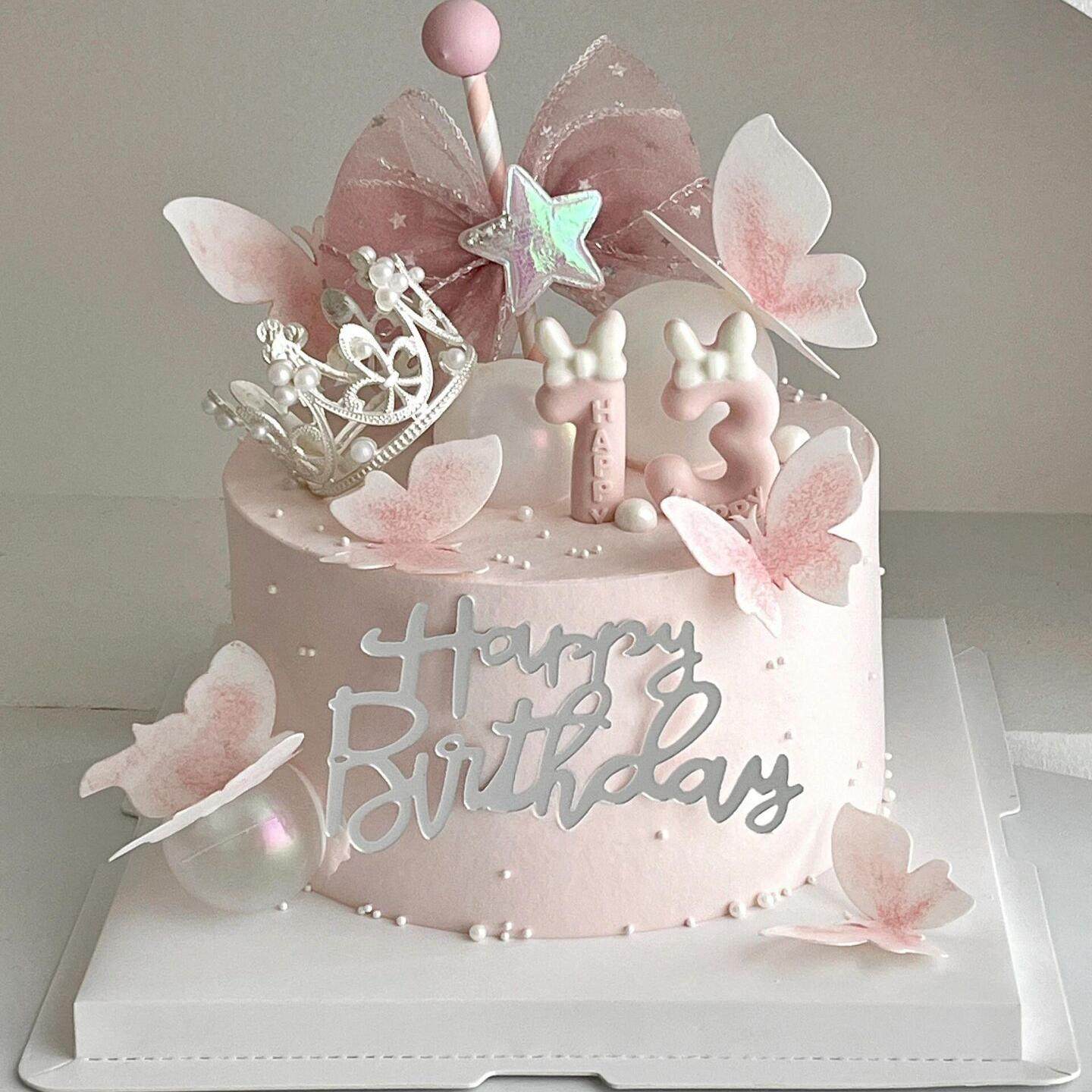 粉色蝴蝶皇冠生日蛋糕装饰仙女棒公主风公主女神仙女生日饰插件,节庆用品/礼品,蛋糕/烘焙装饰用品,淘宝优惠券,粉丝福利购,淘宝优惠卷