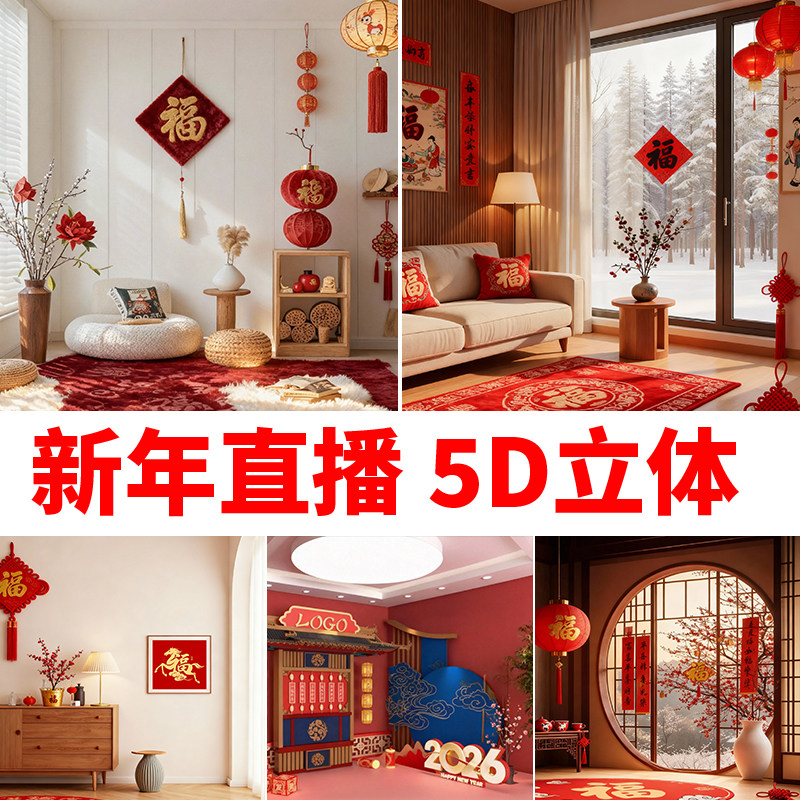 2026新款直播间背景墙服装主播同款春节年货3D立体背景布磁吸壁
