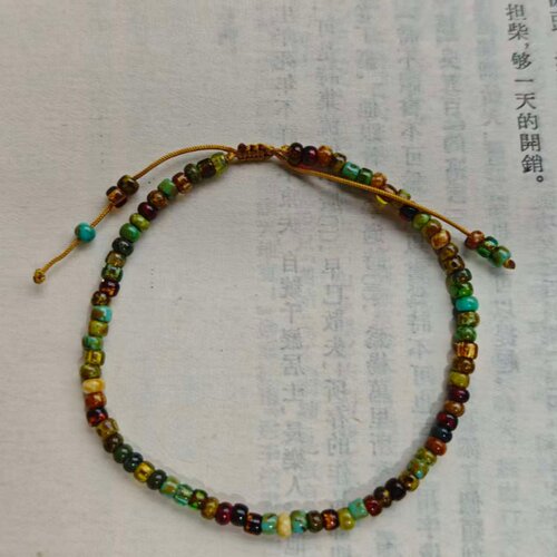 超细迷你3mm进口捷克琉璃毕加索石纹琉璃米珠手链 纯手工编绳手链