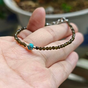 超细迷你2mm天然无优化刻面金曜石手链 优化蓝松石 S925纯银S扣