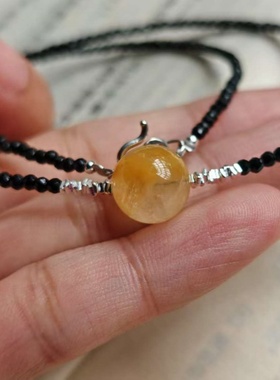 超细2mm天然黑尖晶石刻面项链天然福禄寿彩发晶珠925碎银子银扣