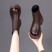 厚底切尔西靴女2025年秋冬季 网红爆款 后拉链加绒短靴英伦风马丁靴