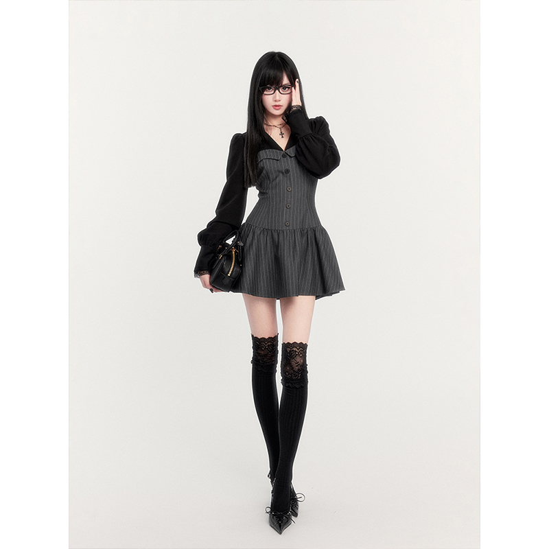 显瘦衬衫连衣裙收腰西装外套套装