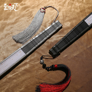 9.5寸祥云纹全金属合金扇骨折扇绢布扇面功夫扇纯金属扇子题字扇