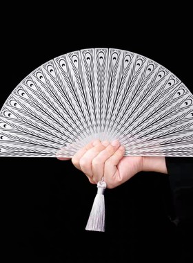 7寸纯金属古风孔雀扇子全精钢