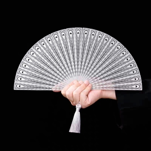 7寸纯金属古风孔雀扇子全精钢不锈钢便携随身兵器武器钛暗器折扇