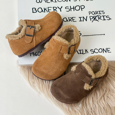 冬季真皮儿童勃肯复古毛毛鞋加棉