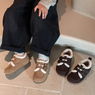 儿童磨砂真皮加绒保暖勃肯棉靴2025冬季男童复古加棉短靴女童棉鞋