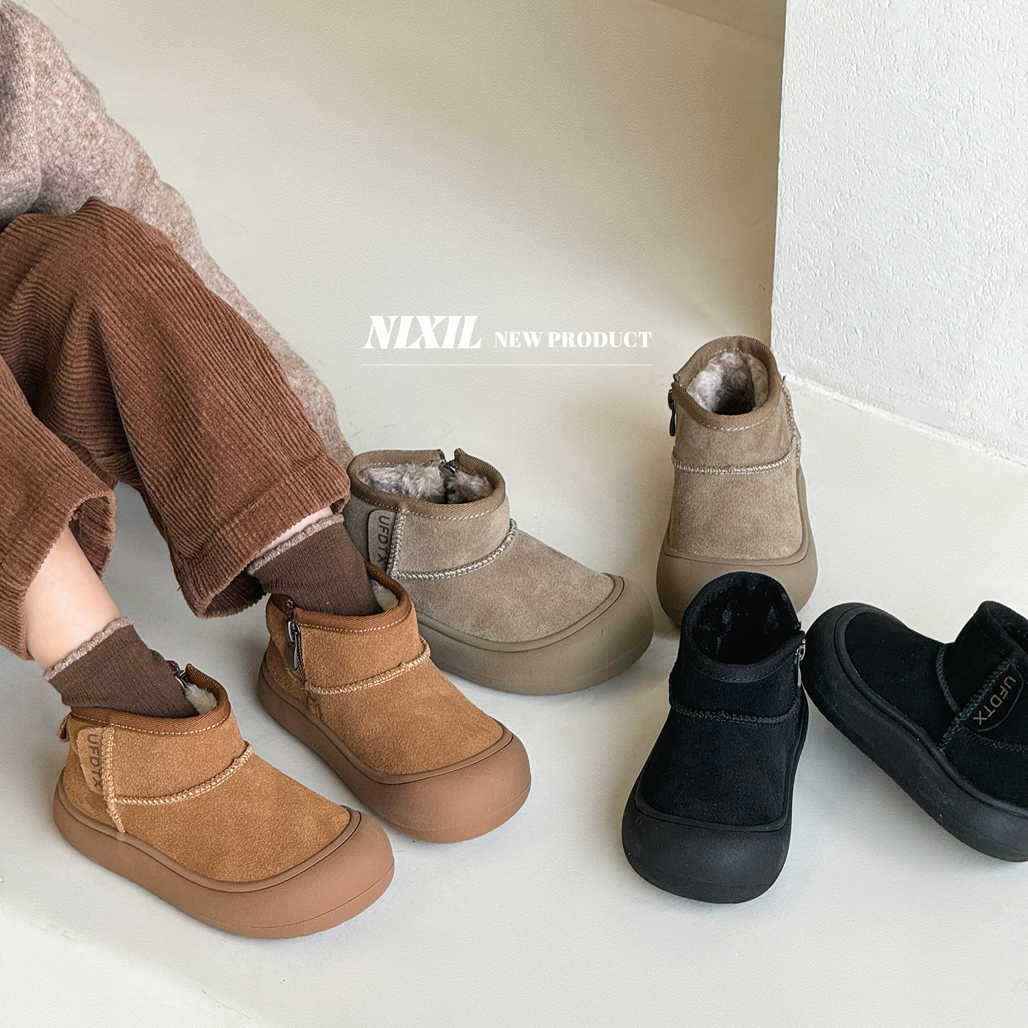 儿童磨砂真皮雪地靴2025冬季男女童低邦短靴宝宝靴子韩版包头棉鞋