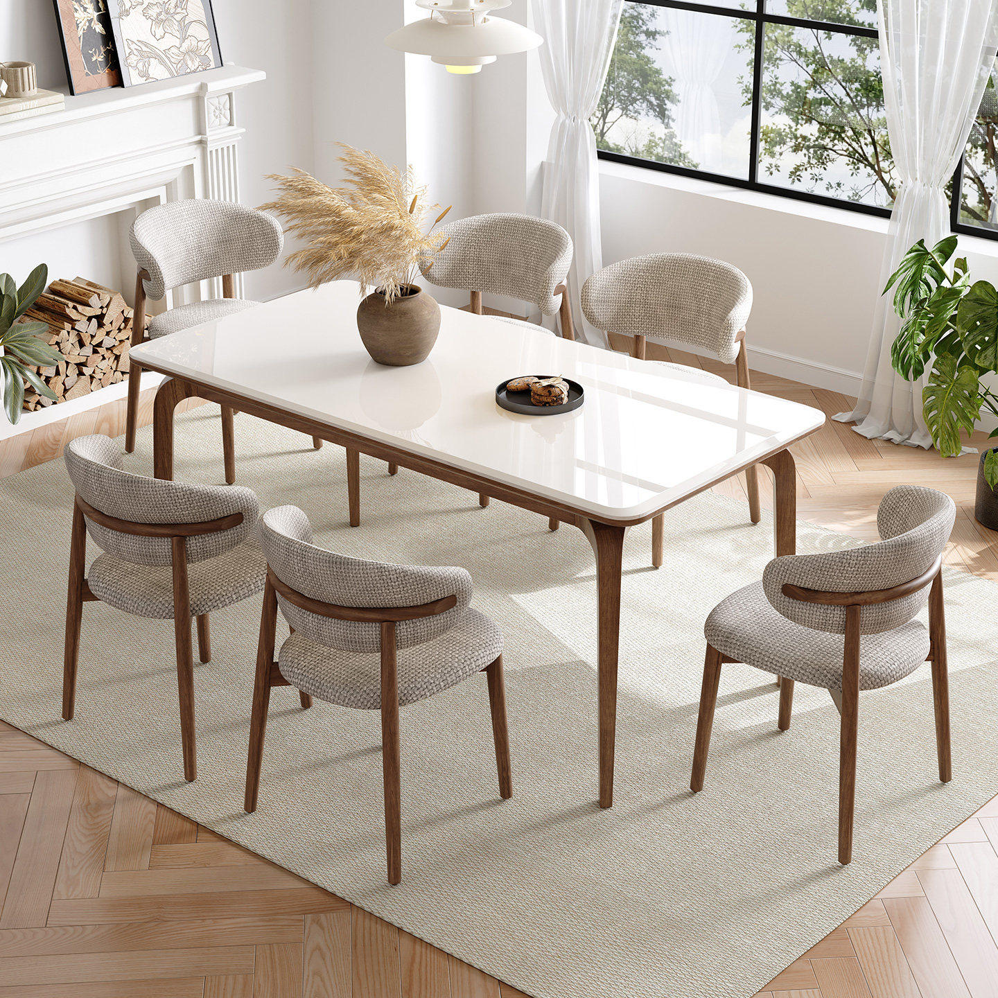 政府补贴卡答天然白冰玉大理石餐桌法式复古风小户型家用吃饭桌子