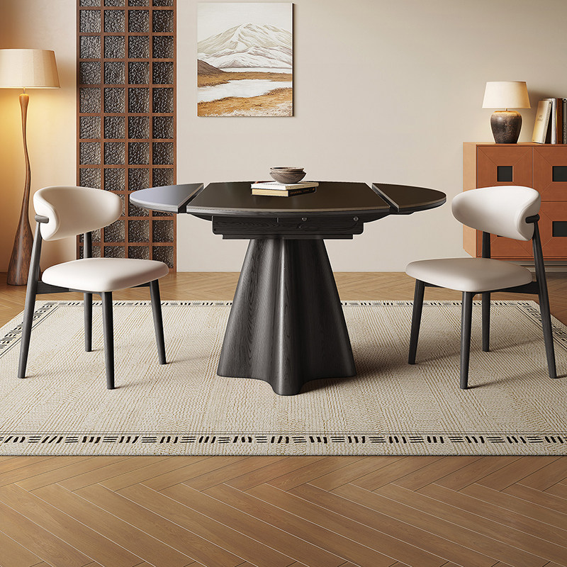 纯黑岩板伸缩餐桌可变圆桌美式高级感折叠两用小户型复古风吃饭桌,住宅家具,岩板餐桌,淘宝优惠券,粉丝福利购,淘宝优惠卷