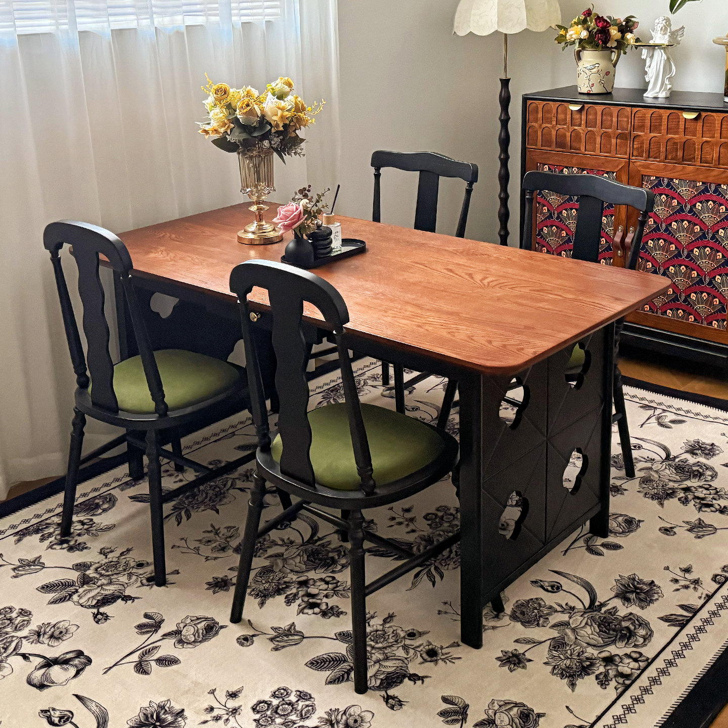 法式复古风实木餐桌宋式美学书桌