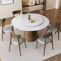 黑胡桃木色实木岩板圆桌带转盘原木侘寂风圆形餐桌椅组合家用饭桌