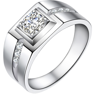 925银戒指 男士霸气大指环 白金色仿真钻戒男戒 情人节礼物 婚戒