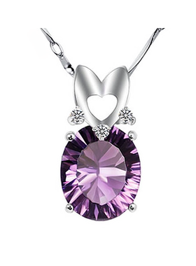 紫色水滴生日礼物银吊坠送女友