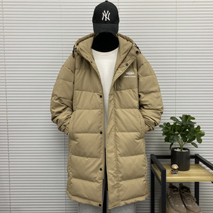 中长款连帽软壳羽绒衣服男士冬季装大码青少年休闲压花羽绒外套潮