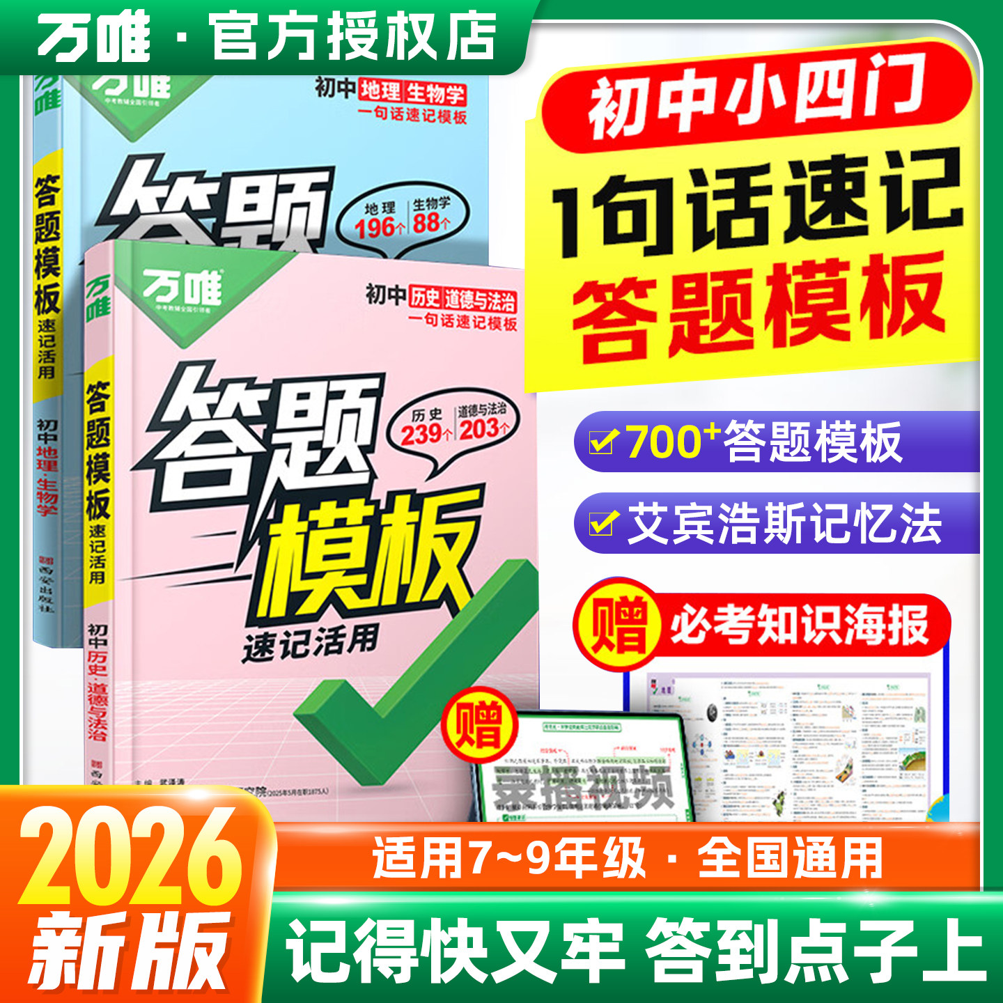 2026新版万唯初中小四门答题模板
