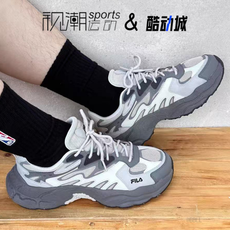 斐乐蕨草鞋羽毛灰厚底休闲跑步鞋