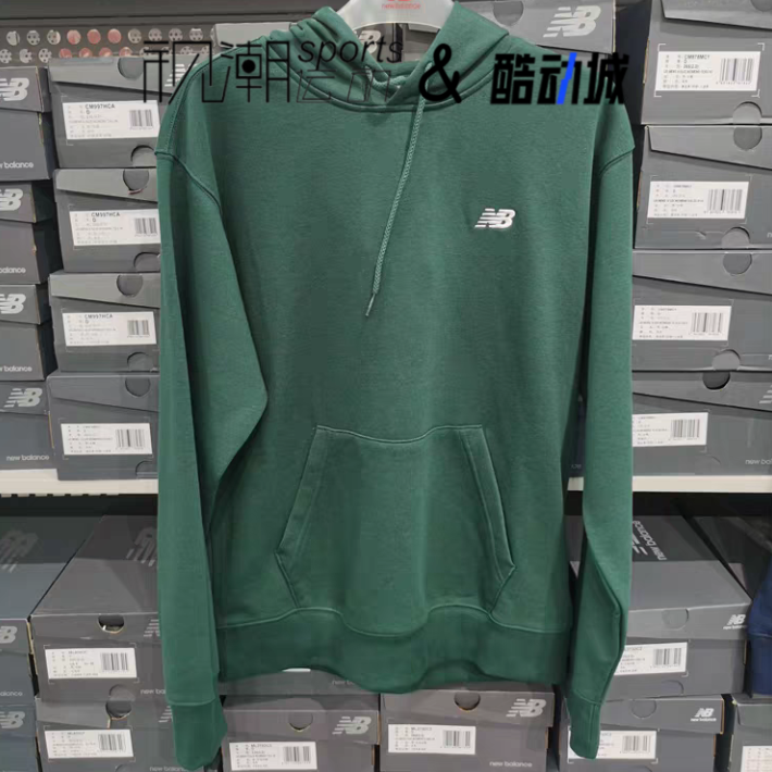 New Balance NB 绿色男印花简约连帽针织卫衣套头衫MT41508-NWG