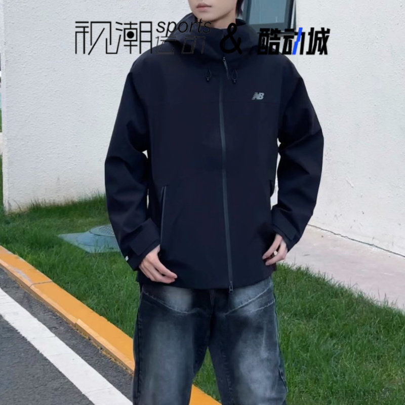NB黑色纯色防风休闲运动夹克外套