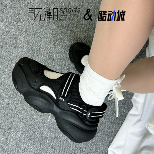斐乐贝果鞋黑色休闲百搭溯溪凉鞋