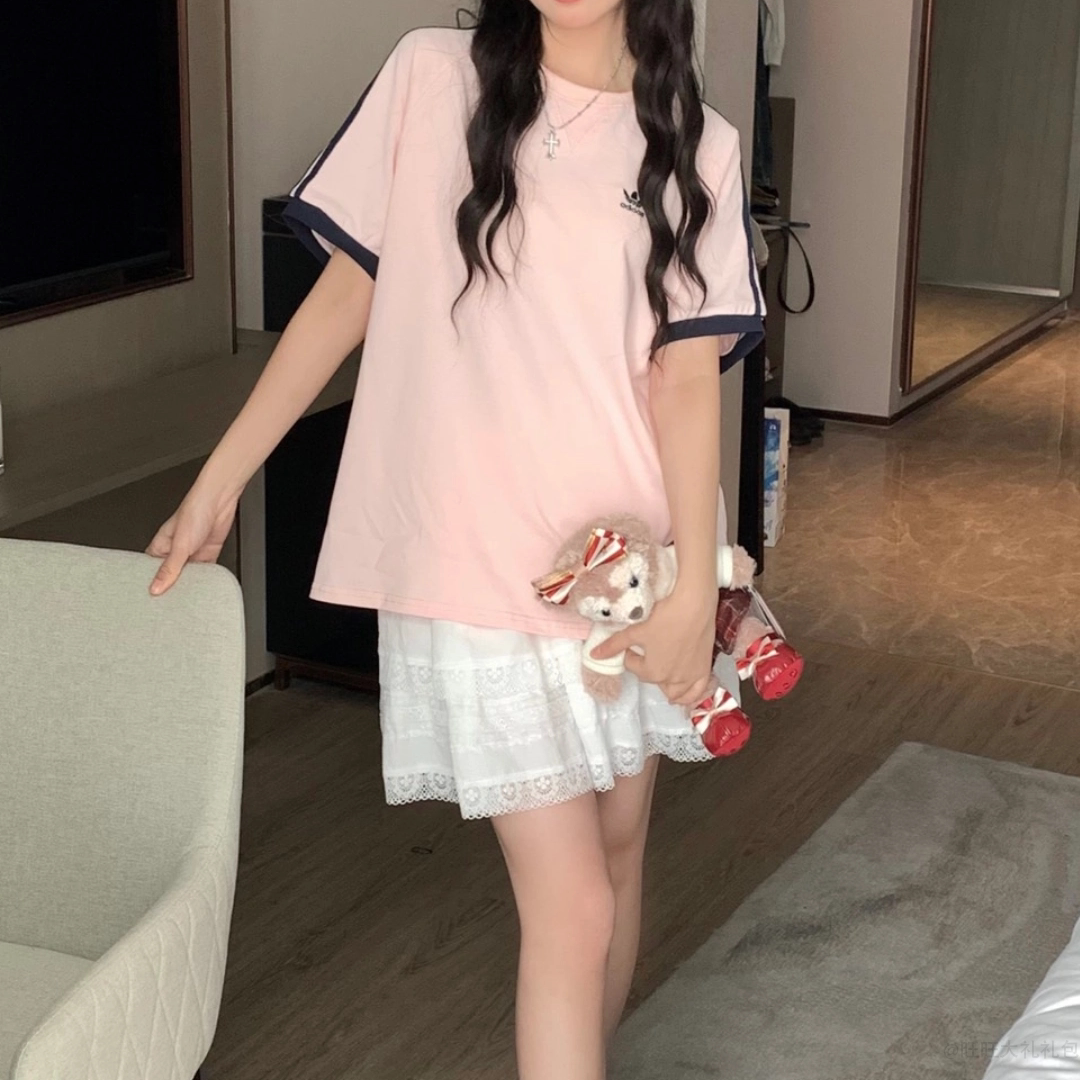 Adidas石英粉男女圆领短袖T恤