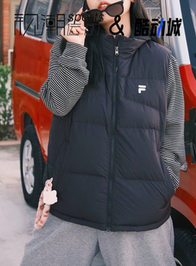 FILA斐乐黑色男女立领宽松保暖运动休闲羽绒马甲T11U543901F-BK