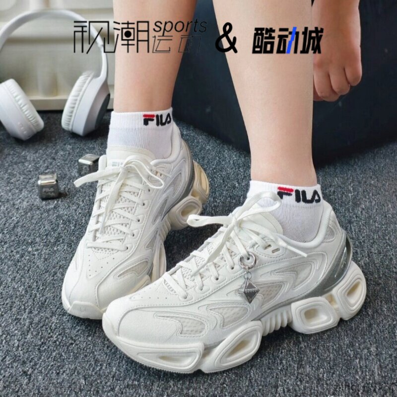斐乐V头鞋米白色潮流机能老爹鞋