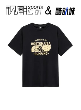 New Balance NB 黑色男舒适印花运动休闲圆领短袖T恤AMT32374-BK