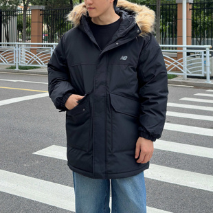 NewBalance NB黑色男女百搭保暖运动休闲中长款羽绒服AMJ53371-BK