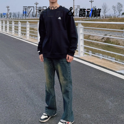 AdidasLABEL黑色加绒卫衣圆领