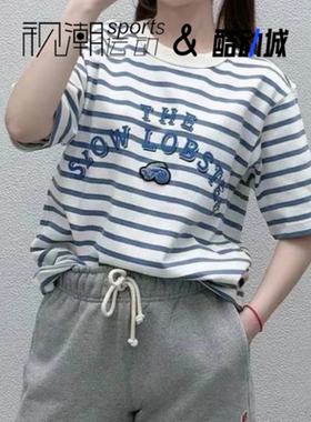 New Balance NB向心生活白蓝男女条纹运动休闲短袖T恤NEE28043-BL