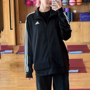 Adidas阿迪达斯 黑色男女经典百搭休闲条纹立领夹克外套TR30JR-BW