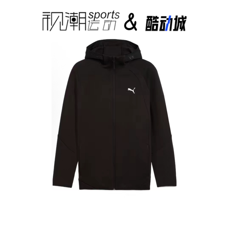 Puma彪马黑色男纯色简约舒适百搭运动休闲连帽拉链卫衣691101-01