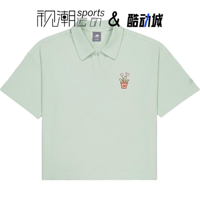 NB绿色女POLO衫印花运动休闲短袖