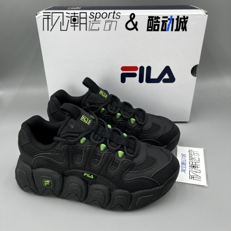 FILA 斐乐可颂面包鞋 黑色男女舒适厚底休闲老爹鞋F12M342103FIB
