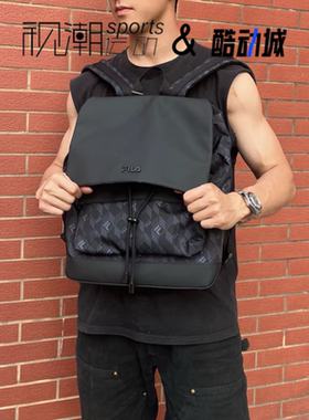 FILA斐乐HERITAGE 黑色男大容量休闲双肩电脑背包F13M428104FBK