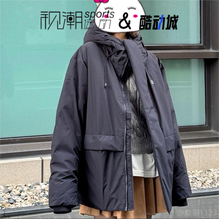 NB黑色男女连帽防风保暖羽绒服