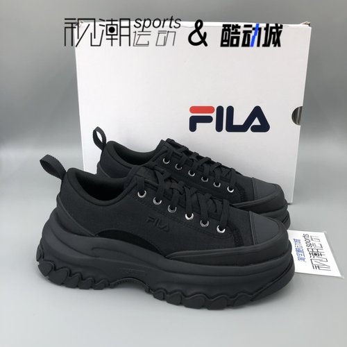 斐乐LAVA黑色女子增高帆布休闲鞋