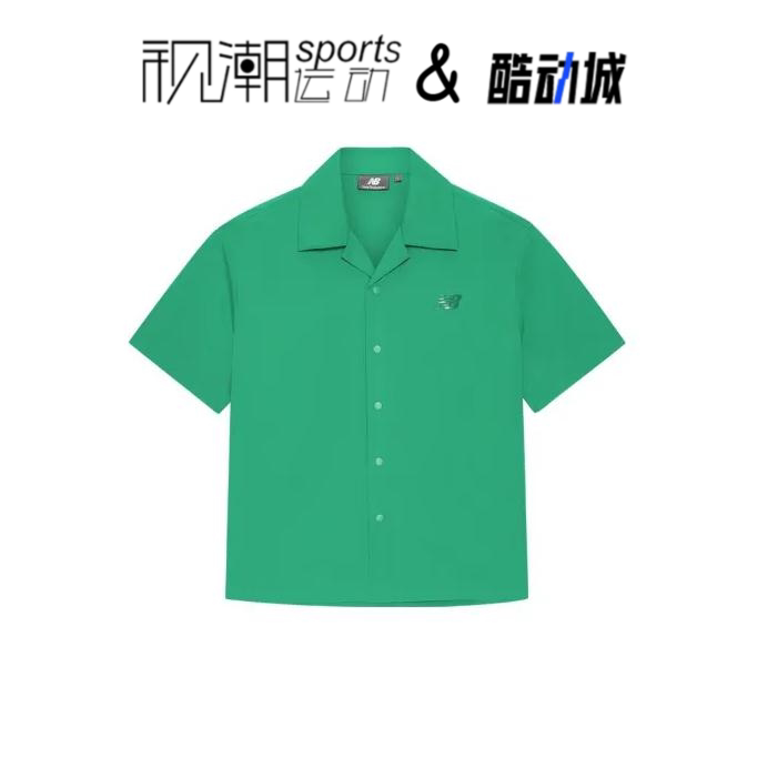 NB绿色男女翻领休闲短袖衬衫