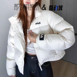 FILA斐乐 立领防风保暖羽绒面包服F51W349901FIV 水乳白女子短款