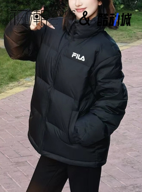 FILA斐乐黑色男女立领保暖面包服双面穿羽绒服外套F51U549902F-BK