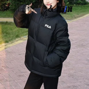 FILA斐乐黑色男女立领保暖面包服双面穿羽绒服外套F51U549902F