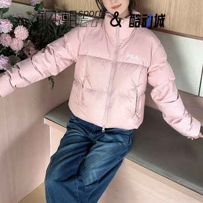 斐乐粉色短款羽绒服外套运动休闲